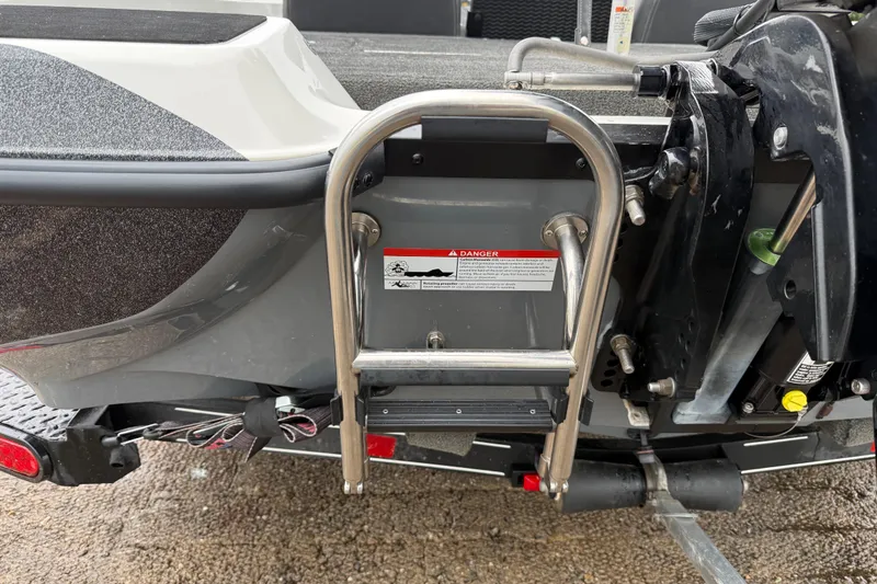 Slide: The Image of Rear view of 2016 Stratos 176 VLO boat with ladder and motor details. - 35