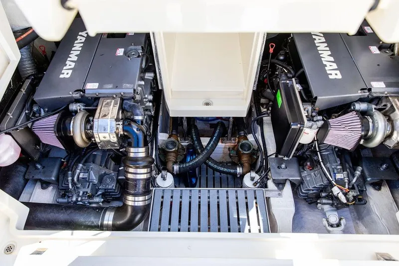 Slide: The Image of Engine compartment of a 2014 Hinckley Talaria 34 with dual Yanmar engines. - 16