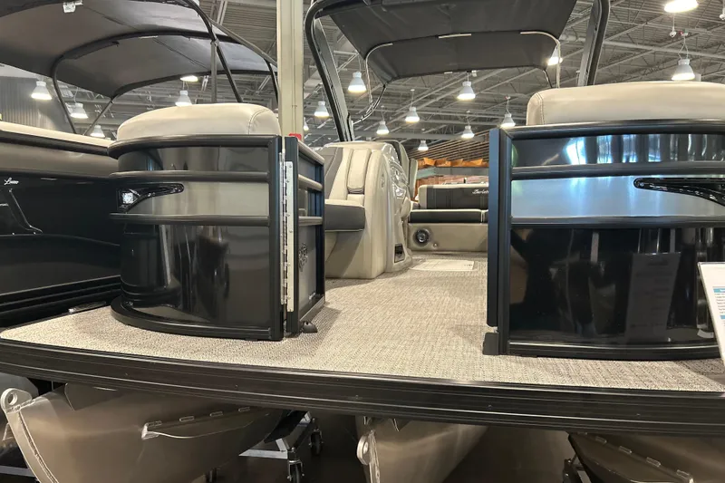 Slide: The Image of 2026 Barletta Corsa 23UA pontoon boat interior with seating area. - 2