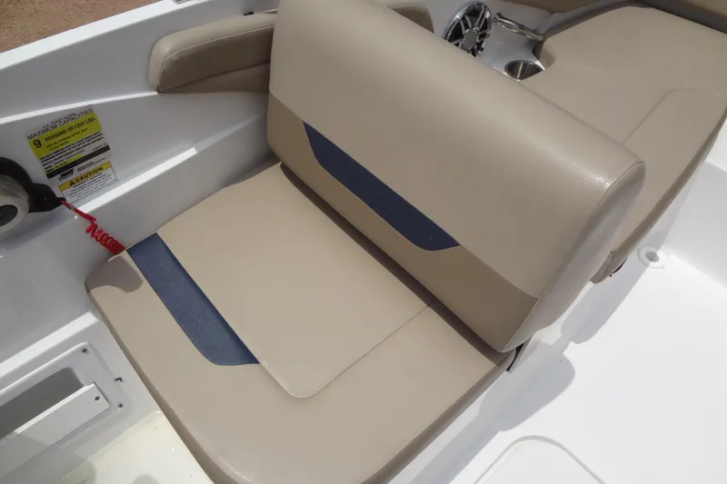 Slide: The Image of 2022 Hurricane SunDeck Sport 185 OB boat seating area with beige upholstery. - 14