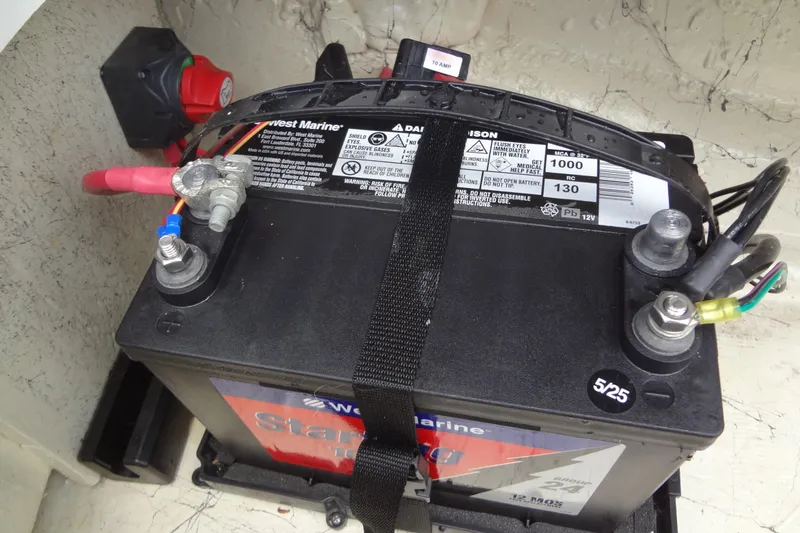 Slide: The Image of Marine battery installed in a 2022 Hurricane SunDeck Sport 185 OB boat. - 34