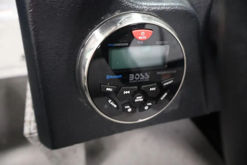 Slide: The Image of Close-up of Boss audio system in 2027 Crestliner 1650 Kodiak WT boat. - 39