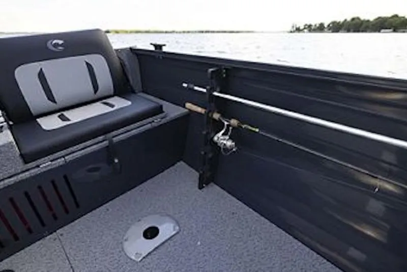 Slide: The Image of Interior of 2027 Crestliner 1650 Kodiak WT boat with fishing rod holder and seating. - 58