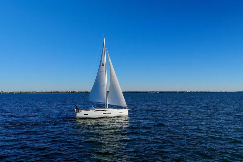 Slide: The Image of 2022 Beneteau Oceanis 40.1 sailing on open water under clear blue sky. - 123