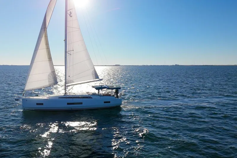 Slide: The Image of 2022 Beneteau Oceanis 40.1 sailing on open water under clear blue sky. - 157