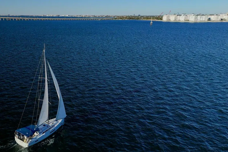 Slide: The Image of Sailing yacht Beneteau Oceanis 40.1, 2022 model, cruising on open blue waters. - 159