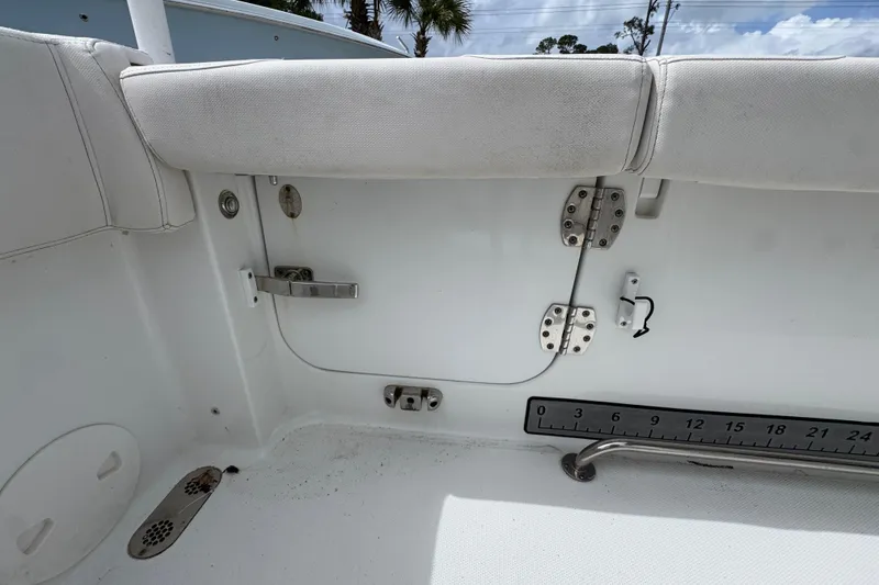 Slide: The Image of 2020 Sea Hunt Gamefish 30 boat interior with forward seating and measurement scale. - 36