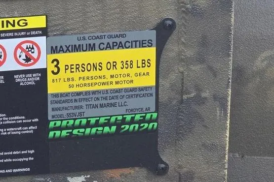 Slide: The Image of Boat capacity label for Havoc 1553 VJST, 2026 model, showing U.S. Coast Guard limits. - 10