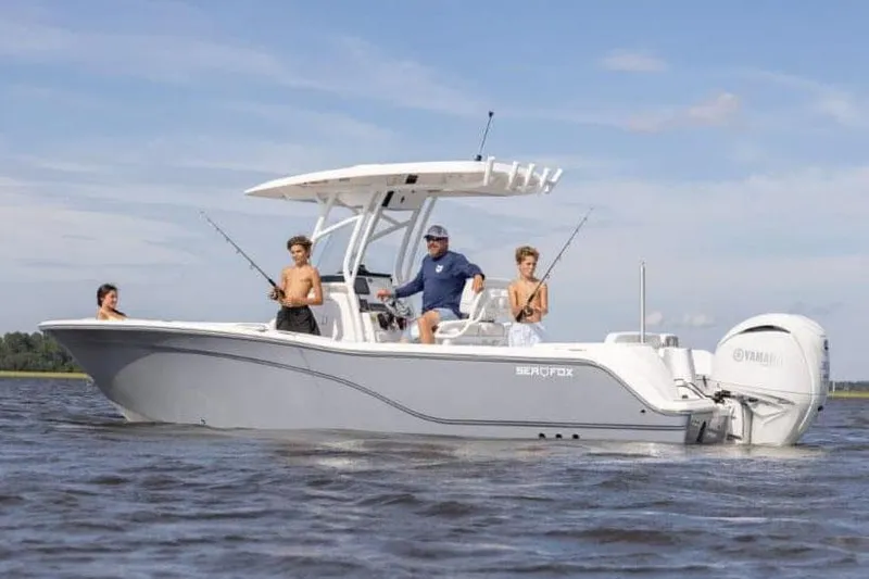 Slide: The Image of Manufacturer Provided Image: 2025 Sea Fox 248 Commander boat with people fishing on calm waters. - 9