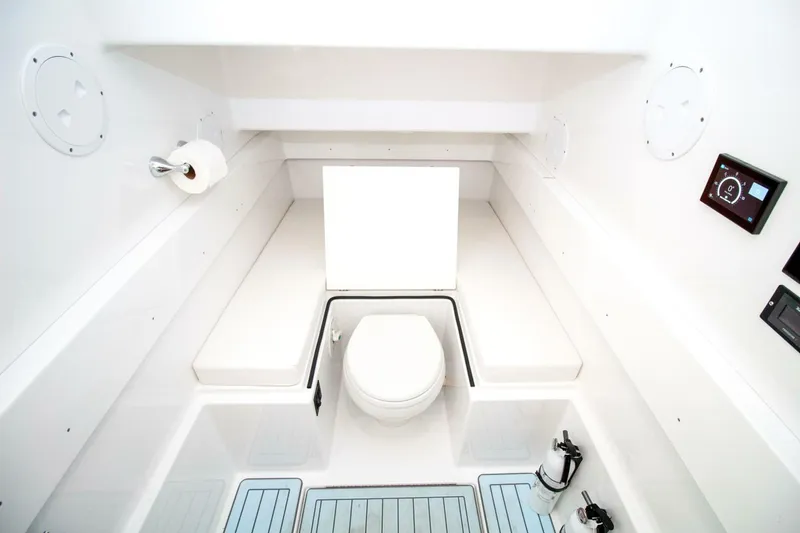 Slide: The Image of Luxurious 2022 Onslow Bay 41 Tournament boat interior with modern amenities and sleek design. - 27