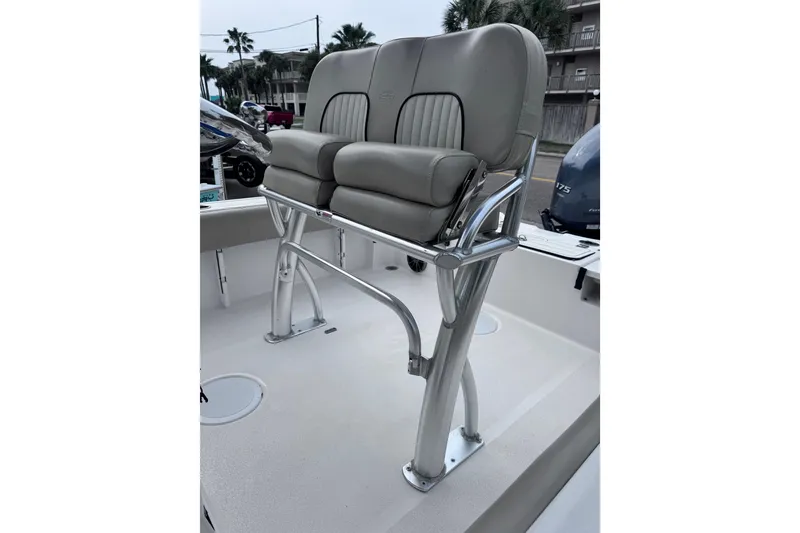 Slide: The Image of 2018 Sea Fox 206 Commander boat with dual cushioned seats and stainless steel frame. - 10