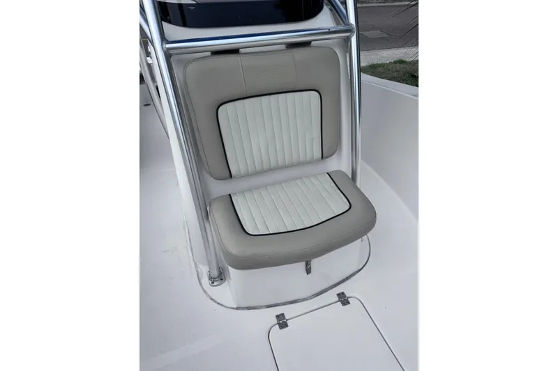 Slide: The Image of 2018 Sea Fox 206 Commander boat seat with cushioned backrest and stainless steel frame. - 18