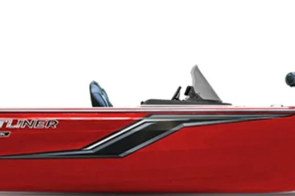 The Image of 2026 Crestliner 1650 HAWK SC boat, red exterior, side view. - 1