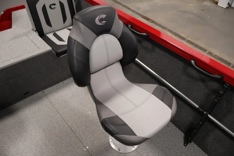 Slide: The Image of 2026 Crestliner 1650 HAWK SC boat seat, featuring sleek gray and black design. - 28