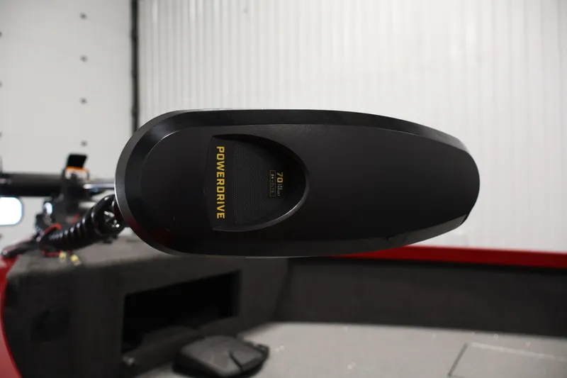 Slide: The Image of PowerDrive motor on 2026 Crestliner 1650 HAWK SC boat, indoor setting. - 16