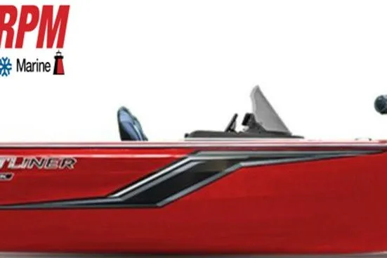 Slide: The Image of 2026 Crestliner 1650 Hawk SC boat in vibrant red, side view with RPM Marine logo. - 31