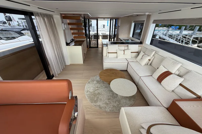Slide: The Image of Luxurious interior of 2028 Solaris Power 70 Long Range yacht with modern furnishings. - 15