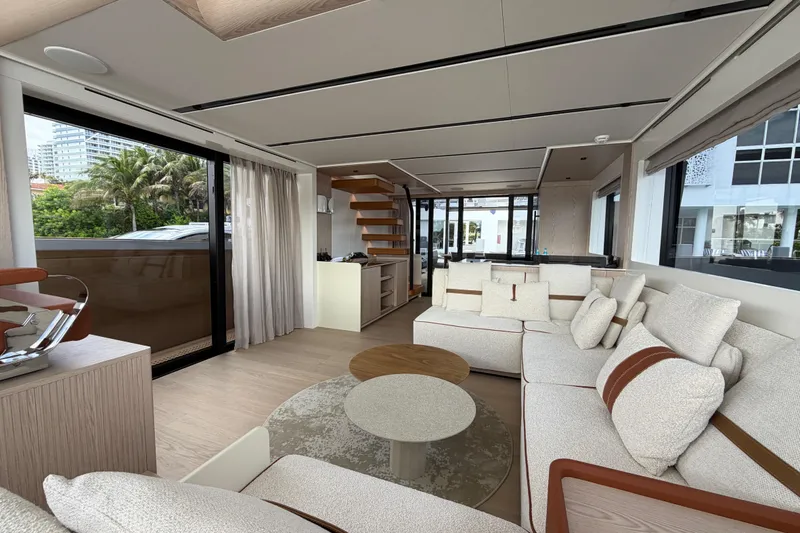 Slide: The Image of Luxurious interior of 2028 Solaris Power 70 Long Range yacht with modern furnishings. - 16