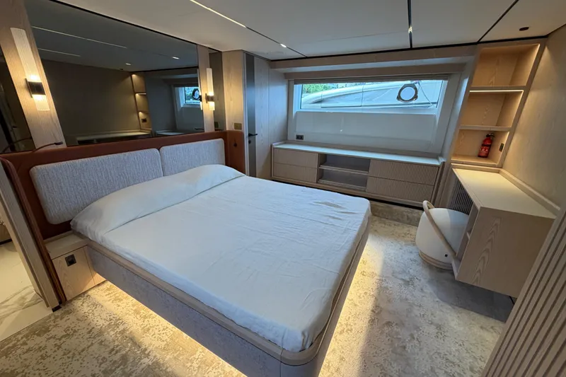 Slide: The Image of Luxurious bedroom interior of 2028 Solaris Power 70 Long Range yacht. - 33