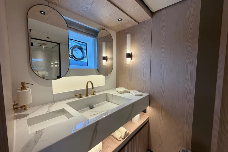 Slide: The Image of Luxurious bathroom interior on Solaris Power 70 Long Range yacht, 2028 model. - 36