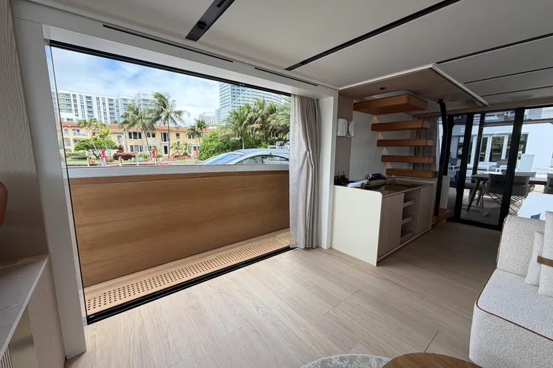 Slide: The Image of Luxurious interior of 2028 Solaris Power 70 Long Range yacht with open view and modern design. - 40