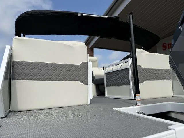 Slide: The Image of Veranda Vr235rcp 2026 pontoon boat with modern seating and sunshade. - 12