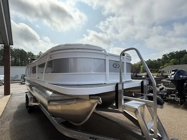 Slide: The Image of 2026 Veranda Vr235rcp pontoon boat on trailer, cloudy sky. - 4