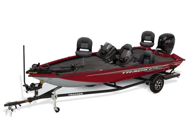 The Image of 2021 Tracker Pro Team 190 TX Tournament Ed. boat, red, on trailer. - 1