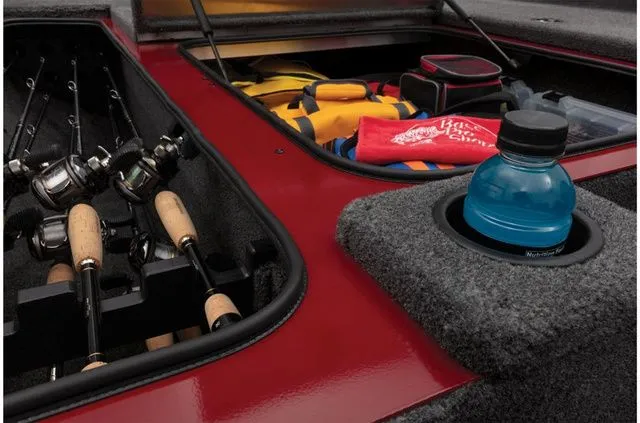 Slide: The Image of Interior of Tracker Pro Team 190 TX with fishing gear and drink. - 12