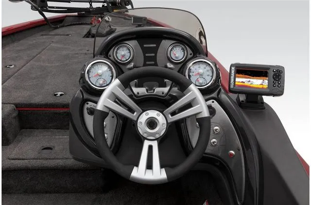 Slide: The Image of Interior view of 2021 Tracker Pro Team 190 TX with steering and instruments. - 24
