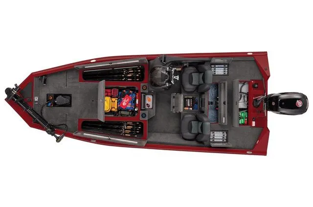 Slide: The Image of Tracker Pro Team 190 TX 2021, top view, red color, fishing boat. - 5