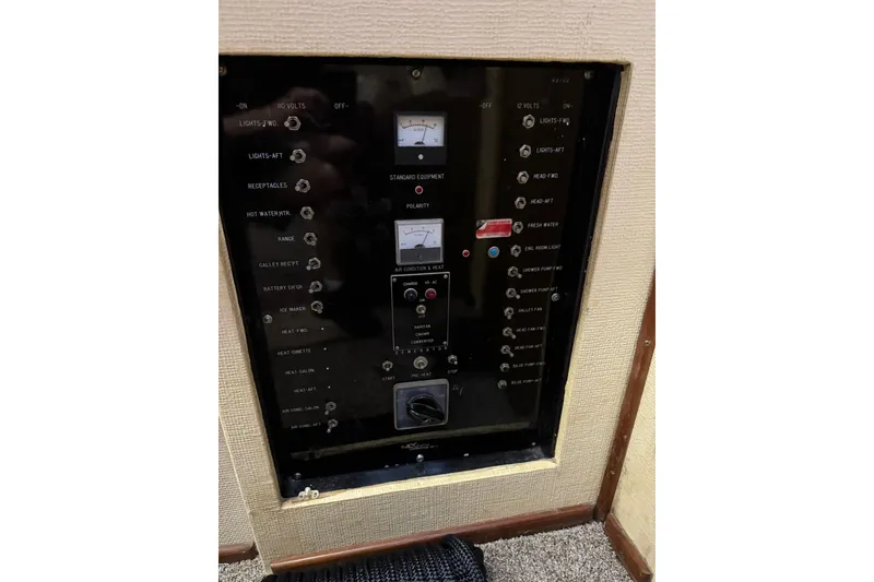 Slide: The Image of Electrical control panel on a 1978 Viking 43 Aft Cabin boat. - 15