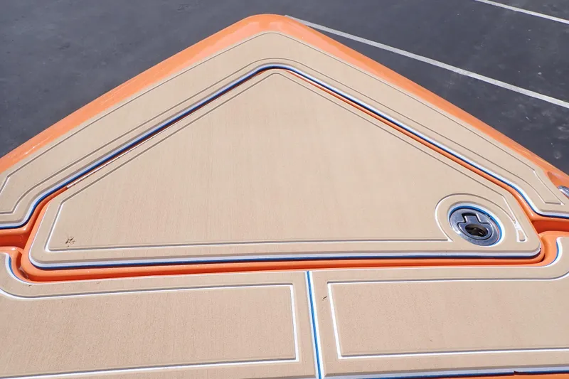 Slide: The Image of Bow deck of 2022 Deep Impact 369 Sport boat with orange and beige design. - 46