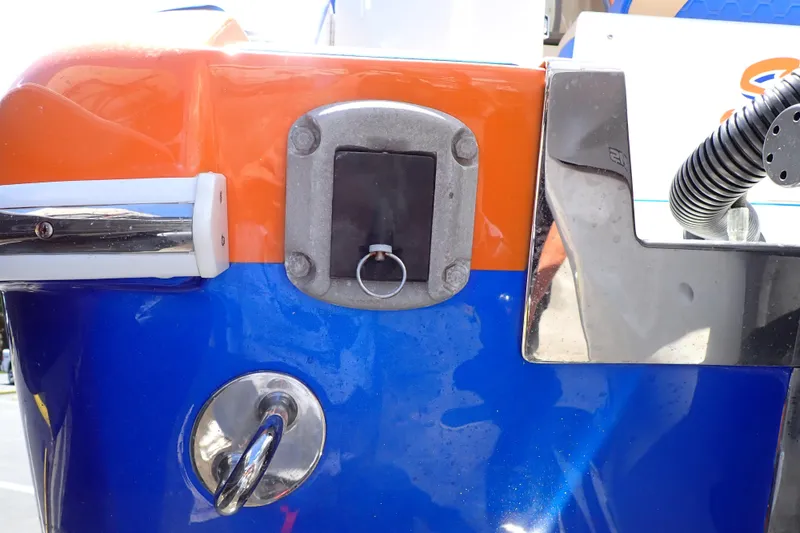 Slide: The Image of Close-up of 2022 Deep Impact 369 Sport boat's colorful stern details. - 95