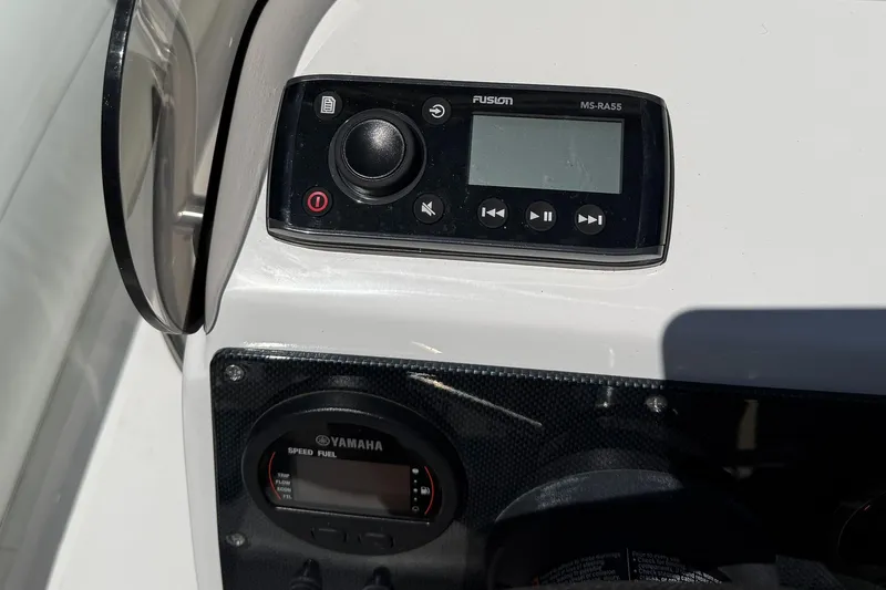 Slide: The Image of Control panel of a 2021 AB Inflatables Oceanus 14 VST with Fusion and Yamaha displays. - 10
