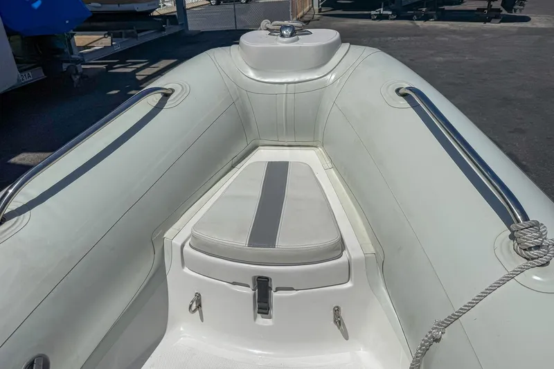 Slide: The Image of 2021 AB Inflatables Oceanus 14 VST boat interior with seating and rope detail. - 14