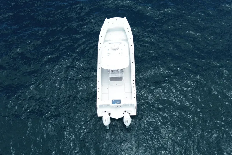 Slide: The Image of Aerial view of 2022 Freeman 34VH boat on open water. - 7