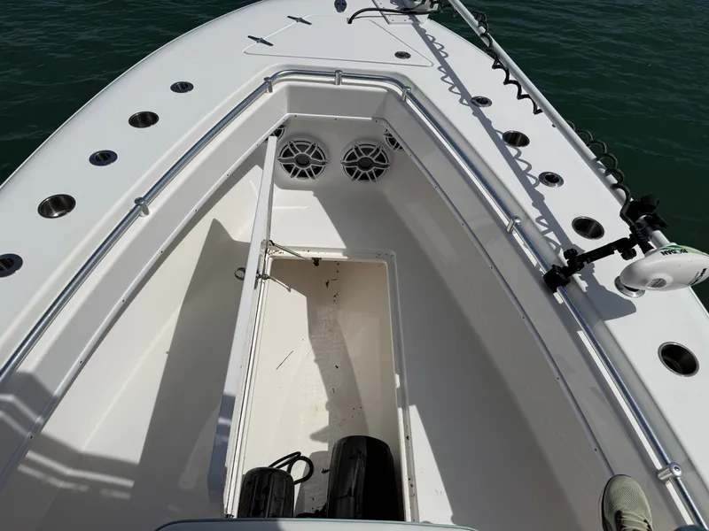 Slide: The Image of Contender 25 Tournament 2021 boat deck with speakers and fishing rod holders. - 9