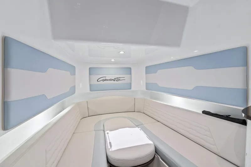 Slide: The Image of Luxurious interior of 2024 Cigarette 42' Auroris boat with elegant seating and modern design. - 25