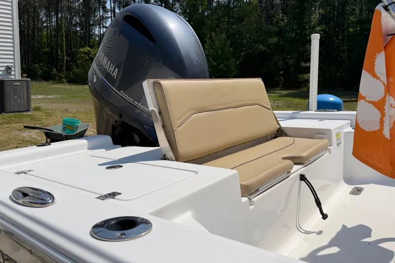 Slide: The Image of 2017 Sportsman Masters 207 Bay Boat with Yamaha engine and tan seating. - 8
