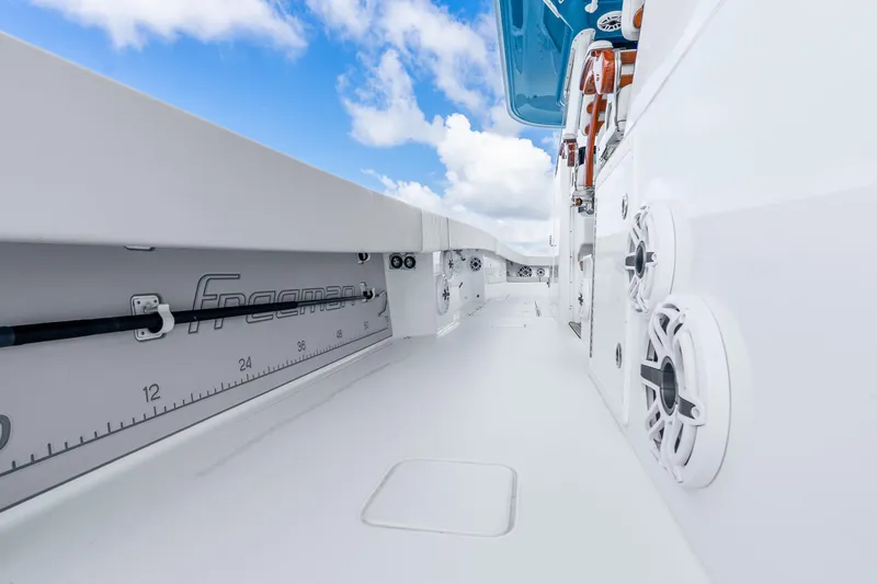 Slide: The Image of Freeman 47 boat interior, 2024 model, featuring sleek design and modern equipment. - 66