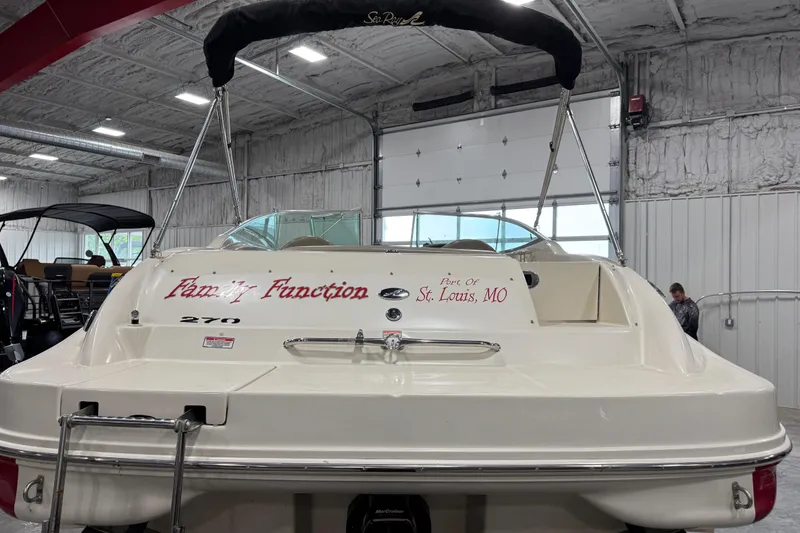 Slide: The Image of 2003 Sea Ray 270 Sundeck boat in indoor storage, St. Louis, MO. - 3