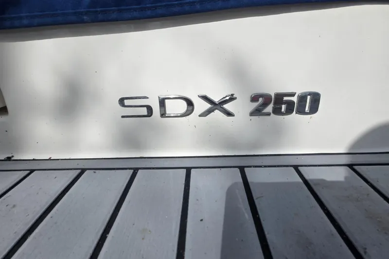 Slide: The Image of Sea Ray SDX 250 boat emblem on deck, 2018 model. - 41