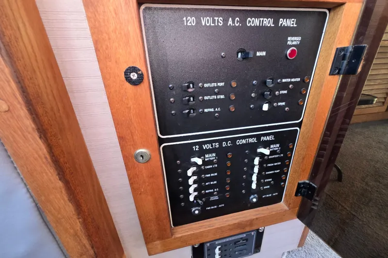 Slide: The Image of Electrical control panel on a 1988 Silverton 34 Convertible boat. - 19