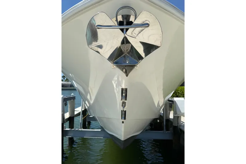Slide: The Image of Front view of 2012 Invincible 42 Open Fisherman boat with shiny anchor. - 43