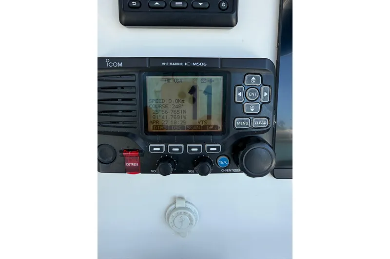 Slide: The Image of VHF marine radio display on 2012 Invincible 42 Open Fisherman boat. - 6