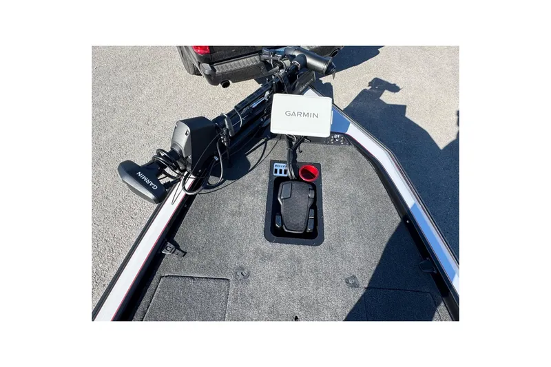Slide: The Image of 2026 Bullet 21XST boat deck with Garmin navigation system and foot pedal. - 8