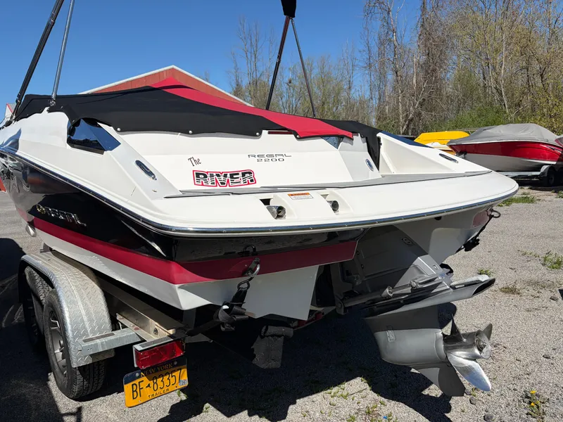 Slide: The Image of 2008 Regal 2200 Bowrider boat on trailer, rear view. - 5