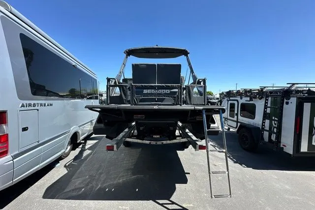 Slide: The Image of 2026 Sea-Doo PB SWT FISH 21 300 GN on trailer. - 3
