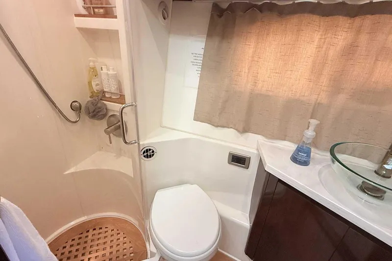 Slide: The Image of Bathroom interior of 2017 Sea Ray Sundancer 400 yacht with shower and sink. - 23